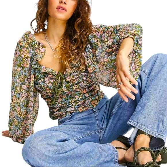 Free People FP Mable Floral Ruched Crop Top - Picture 1 of 7